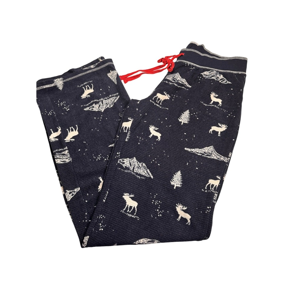 PJ‎ Salvage Pajama Pants Navy Blue Moose Mountain Waffle Knit Lounge Small